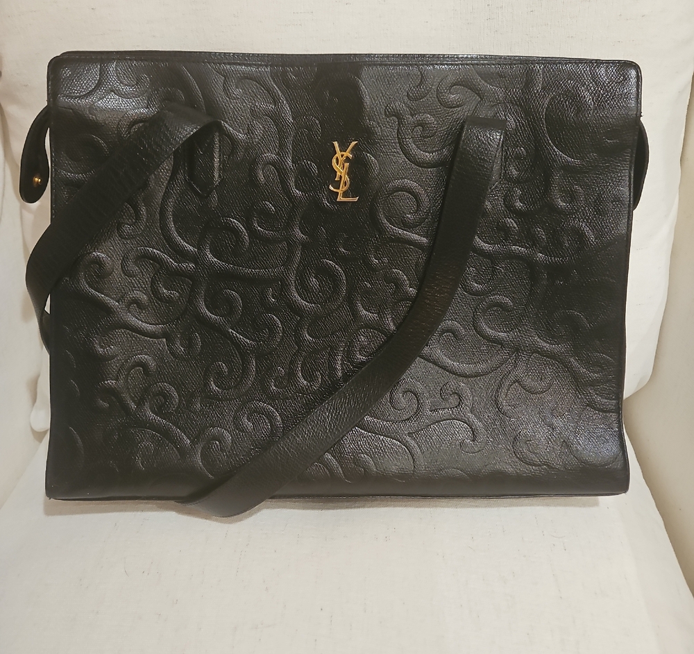 YSL Black Embossed Leather Tote